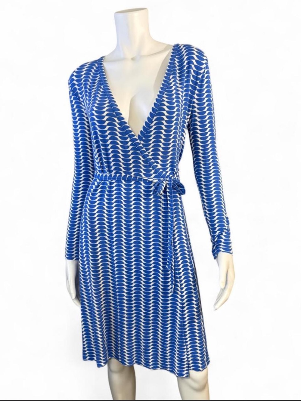 Boden Blue White Wrap Dress Geometric Print Coastal Chic Midi Mini Dress